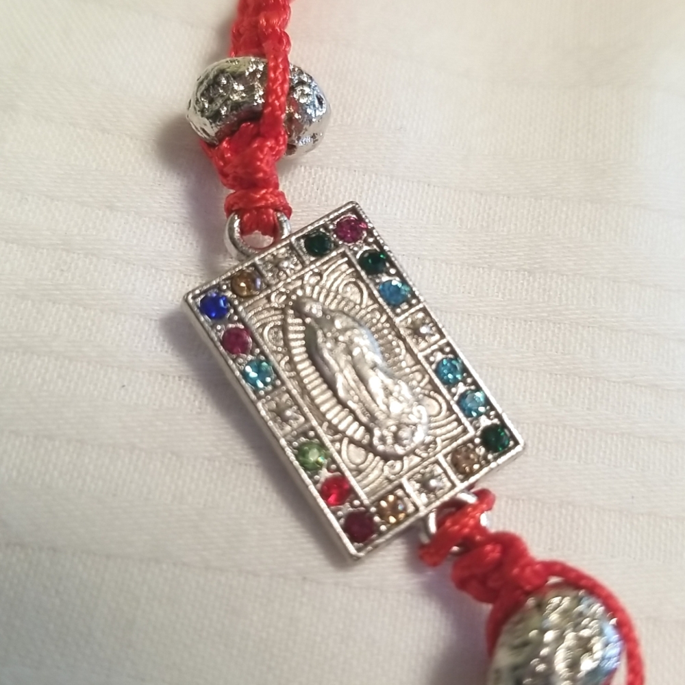 Silver Red Rhinestone Religious Bracelet - Picture 2 of 3